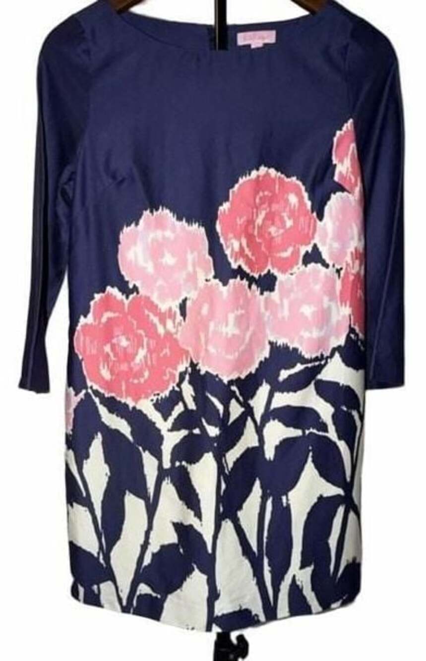 Lilly Pulitzer Shauna Tunic Dress Bright Navy Brava Floral 3/4 Sleeve Size 4